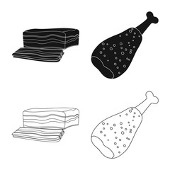 Vector illustration of meat and ham sign. Collection of meat and cooking vector icon for stock.