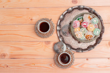 Turkish delight on a wooden table