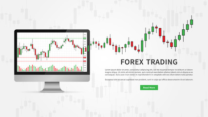 Forex chart for currency trading on desktop vector illustration. Financial stock market concept for webpage banner.