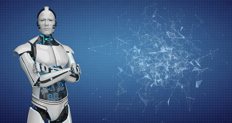 Robot Crossed Hands Blue Background