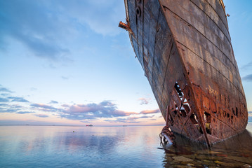 An old shipwreck on sea