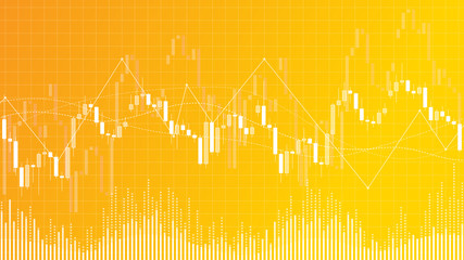 Forex trading candlestick chart vector illustration on yellow background. Candlestick graph for financial stock market trade analytics graphic design