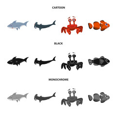 Vector design of sea and animal sign. Collection of sea and marine vector icon for stock.