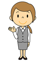 女性　OL　事務員　ご案内　立ち姿　グレーの制服