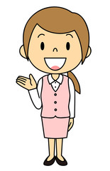 女性　OL　事務員　ご案内　立ち姿　ピンクの制服