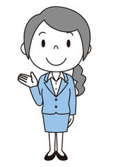 女性　OL　事務員　ご案内　立ち姿　スーツ　2色