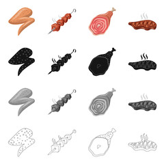 Vector design of meat and ham icon. Collection of meat and cooking stock symbol for web.