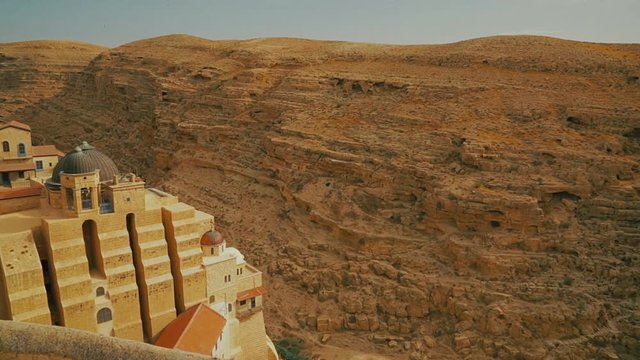 View on Greek Orthodox monastery Great Lavra (monastery) of St. Sabbas the Sanctified (Mar Saba) in Judean desert. Palestine, cca. 2015