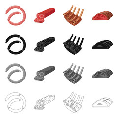Vector illustration of meat and ham icon. Set of meat and cooking stock symbol for web.