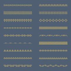 Set of horizontal isolated Bronze lace borders for design