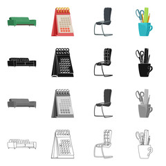 Vector illustration of furniture and work logo. Collection of furniture and home stock symbol for web.