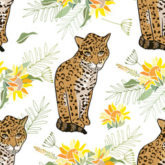 Retro style Illustration with flowers and animal