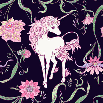 Seamless pattern, background with unicorn
