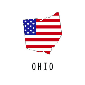 Vector map of Ohio painted in the colors American flag. Silhouette or borders of USA state. Isolated vector illustration