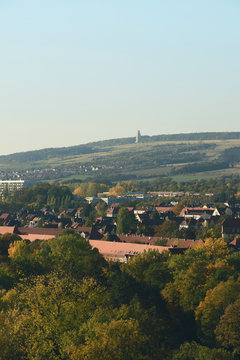 view from weimar to ettersberg with memorial momument