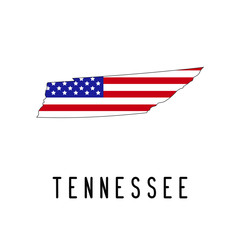 Vector map of Tennessee painted in the colors American flag. Silhouette or borders of USA state. Isolated vector illustration