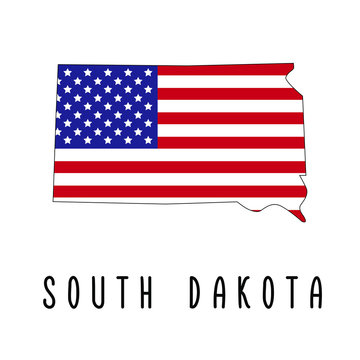 Vector map of South Dakota painted in the colors American flag. Silhouette or borders of USA state. Isolated vector illustration