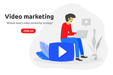 Social video marketing concept modern flat design. Video blogger icon.