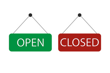 Open and closed signs. Vector design icon