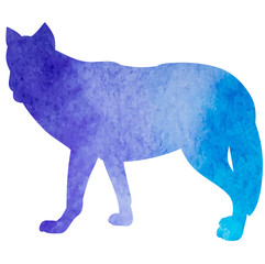 vector, isolated, watercolor silhouette wolf