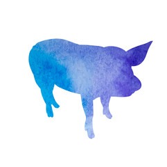 white background, watercolor silhouette pig