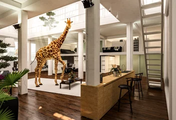 Deurstickers Giraf Giraf woont op zolder