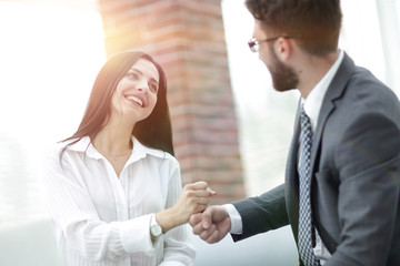 close-up. members of the business team, show their success.