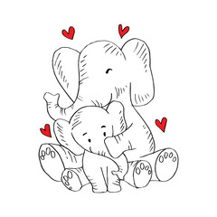 Illustration of elephant mom and baby cute.