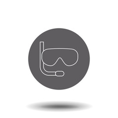 Diving mask icon, Black thin line Diving mask icon with shadow, Vector of Diving mask with snorkel for Diving, Sport water, and Underwater activities