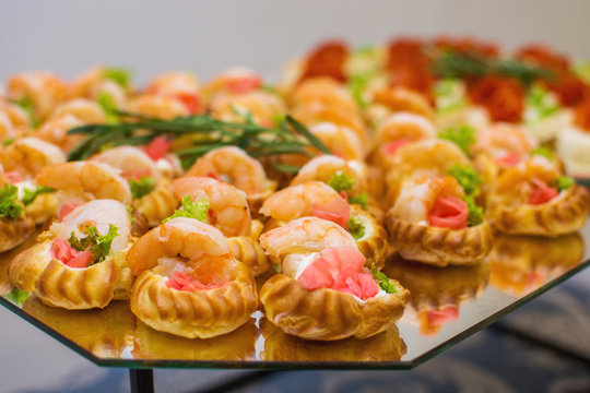 Delicious catering canapes on a buffet table