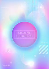 Holographic background with liquid shapes. Dynamic bauhaus gradient with memphis fluid elements. Graphic template for flyer, ui, magazine, poster, banner and app. Vibrant holographic background.