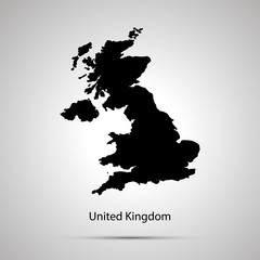 United Kingdom country map, simple black silhouette on gray