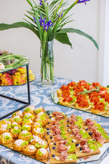 Delicious catering canapes on a buffet table