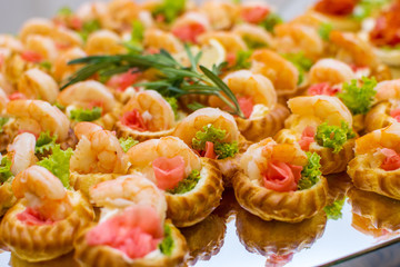 Delicious catering canapes on a buffet table
