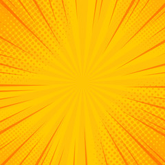 Comics rays background with halftones. Vector summer backdrop for your illustrations