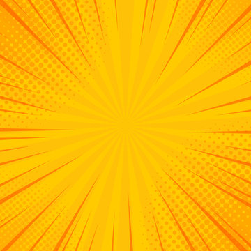 Comics rays background with halftones. Vector summer backdrop for your illustrations