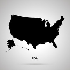 United states on America country map, simple black silhouette on gray