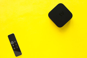 Remote control devices concept. Set of controller and micro console for TV watching and online...