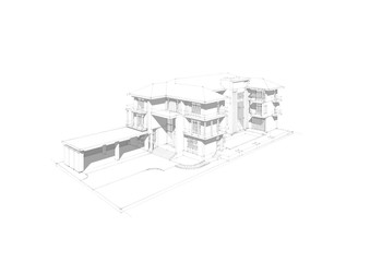 House sketch design, architectural drawings 3d illustration