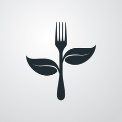 Logotipo tenedor con hojas en fondo degradado