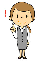 女性　OL　事務員　ご案内　人差し指をさす　立ち姿　グレーの制服