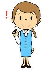 女性　OL　事務員　ご案内　人差し指をさす　立ち姿　水色の制服