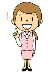 女性　OL　事務員　ご案内　人差し指をさす　立ち姿　ピンクの制服