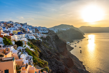 Santorini, Greece. Picturesque view of traditional cycladic Oia Santorini's houses on cliff