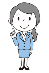 女性　OL　事務員　ご案内　人差し指をさす　立ち姿　2色