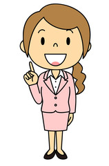 女性　OL　事務員　ご案内　人差し指をさす　立ち姿　ピンクのスーツ