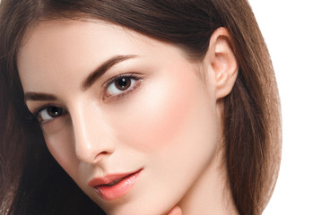 Healthy skin woman beauty natural makeup cosmetic concept isolated on white