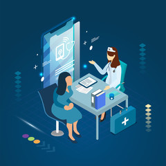 The professional doctor and patient meeting diagnosis treatment and a smartphone online concept.