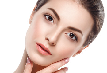 Healthy skin woman beauty natural makeup cosmetic concept isolated on white