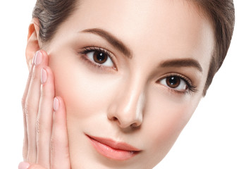 Healthy skin woman beauty natural makeup cosmetic concept isolated on white